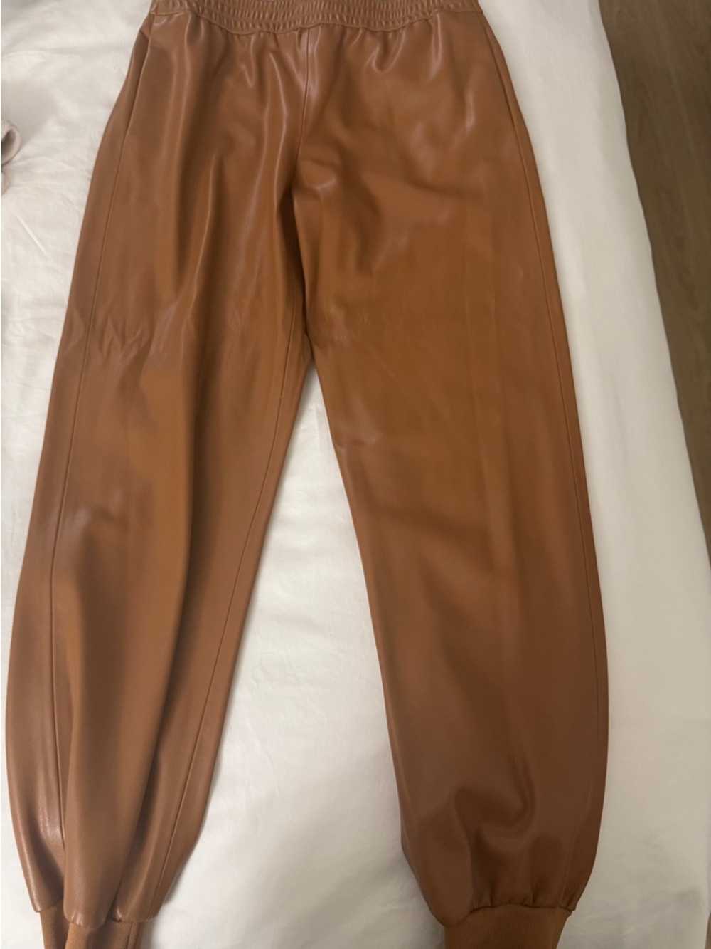 Alice + Olivia Tan Faux Leather Jogger Pants